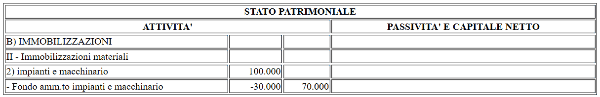 Esposizione delle immobilizzazioni in bilancio