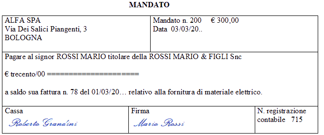 Mandato di pagamento