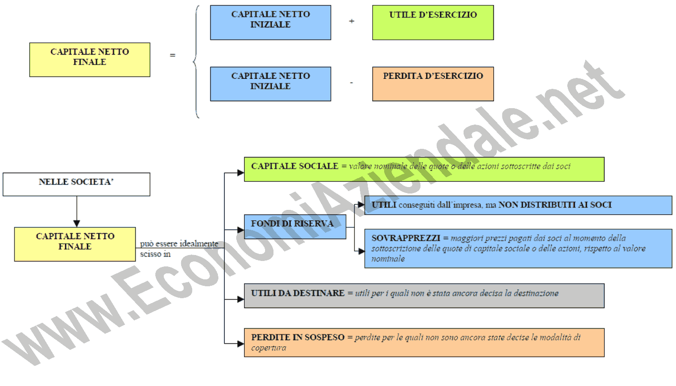 Mappa concettuale sulle parti ideali del capitale netto